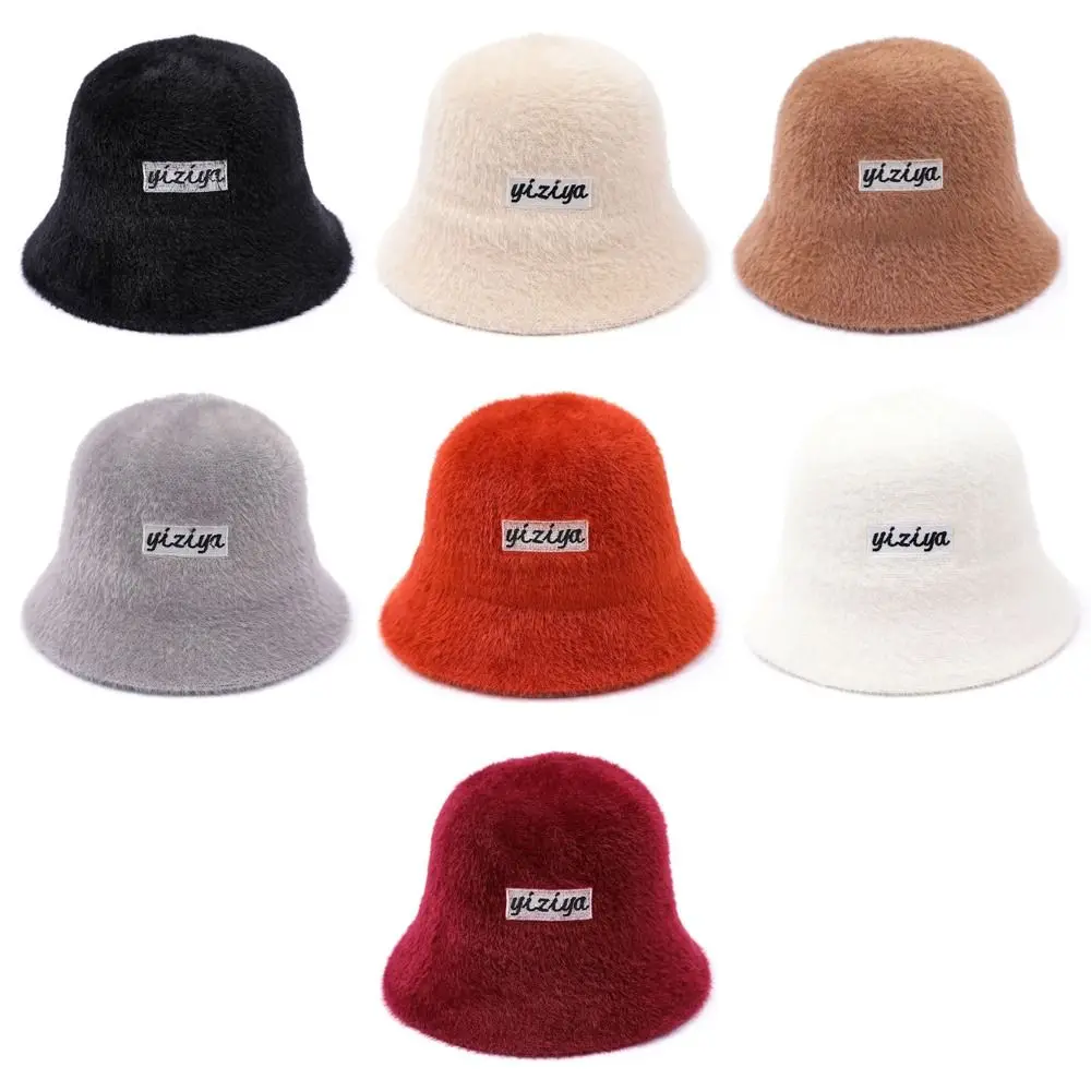 

Casual Keep Warm Plush Bucket Hat Thickened Soft Basin Hat Beanie Cap Outdoor