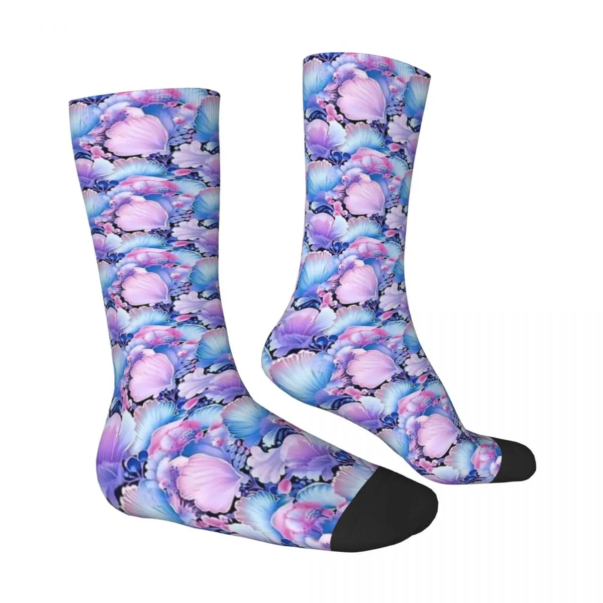 Purple Sea Shells Print Socks Winter Stockings Elegant Men's Soft Socks Custom Outdoor Non Skid Socks