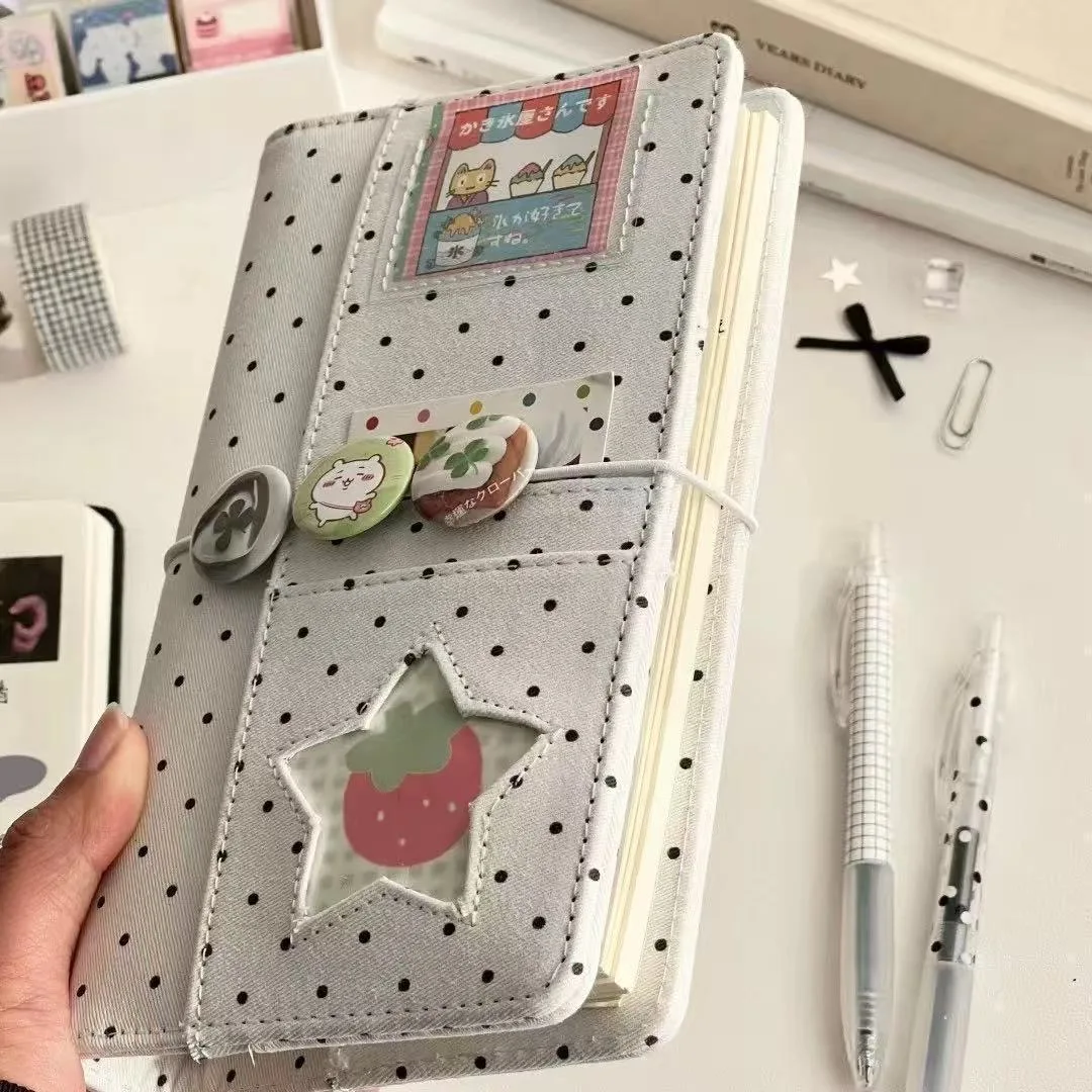 Carnet de notes portable A6 en jean à pois style coréen, avec feuilles mobiles, pour DIY, journal intime, cadeau commémoratif pour étudiant