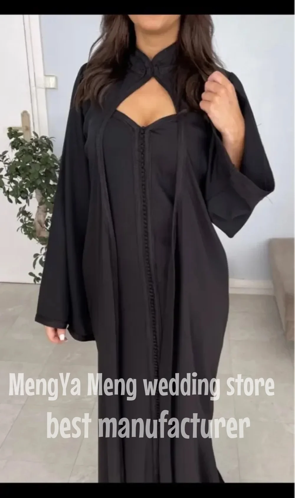 ZHUISHU Black Evening Dresses Saudi Arabic Dubai Women Outfit Long Sleeves Two Pieces Customised Formal Ocasion Dress Plus Size