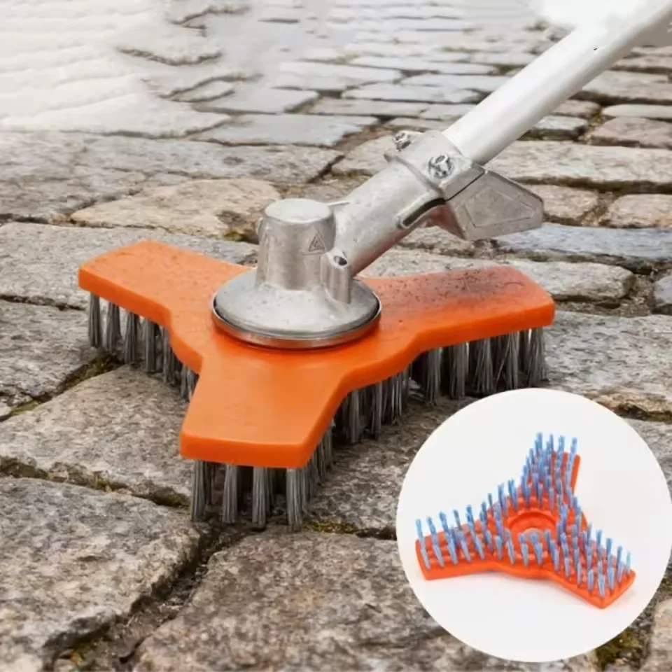 3T Design Lawn Mower Cleaning Brush High-Efficiency Nylon Weeding Brush Head Loose Soil Wire Brush for Garden Yard Floor Patio