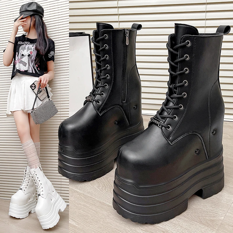 

Concert Cosplay 20cm Heightening Boots Thick Bottom High Heels Waterproof PU round Toe Warm All-Season Color
