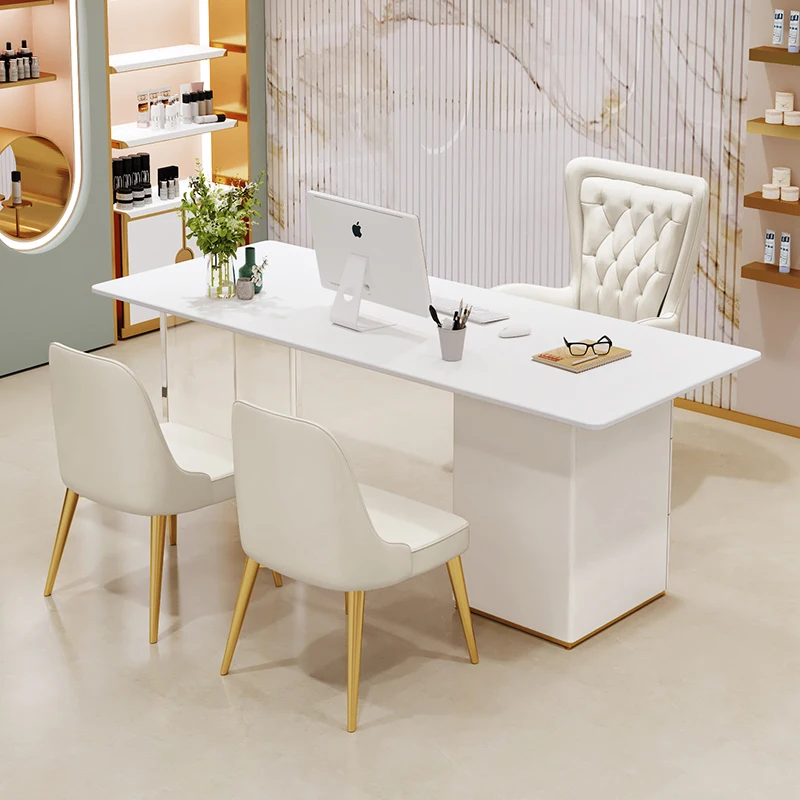 White Minimalist Office Desk Nordic Space Saving Storage Reception Office Desk Wooden Executive Modern Scrivania Salon Furniture