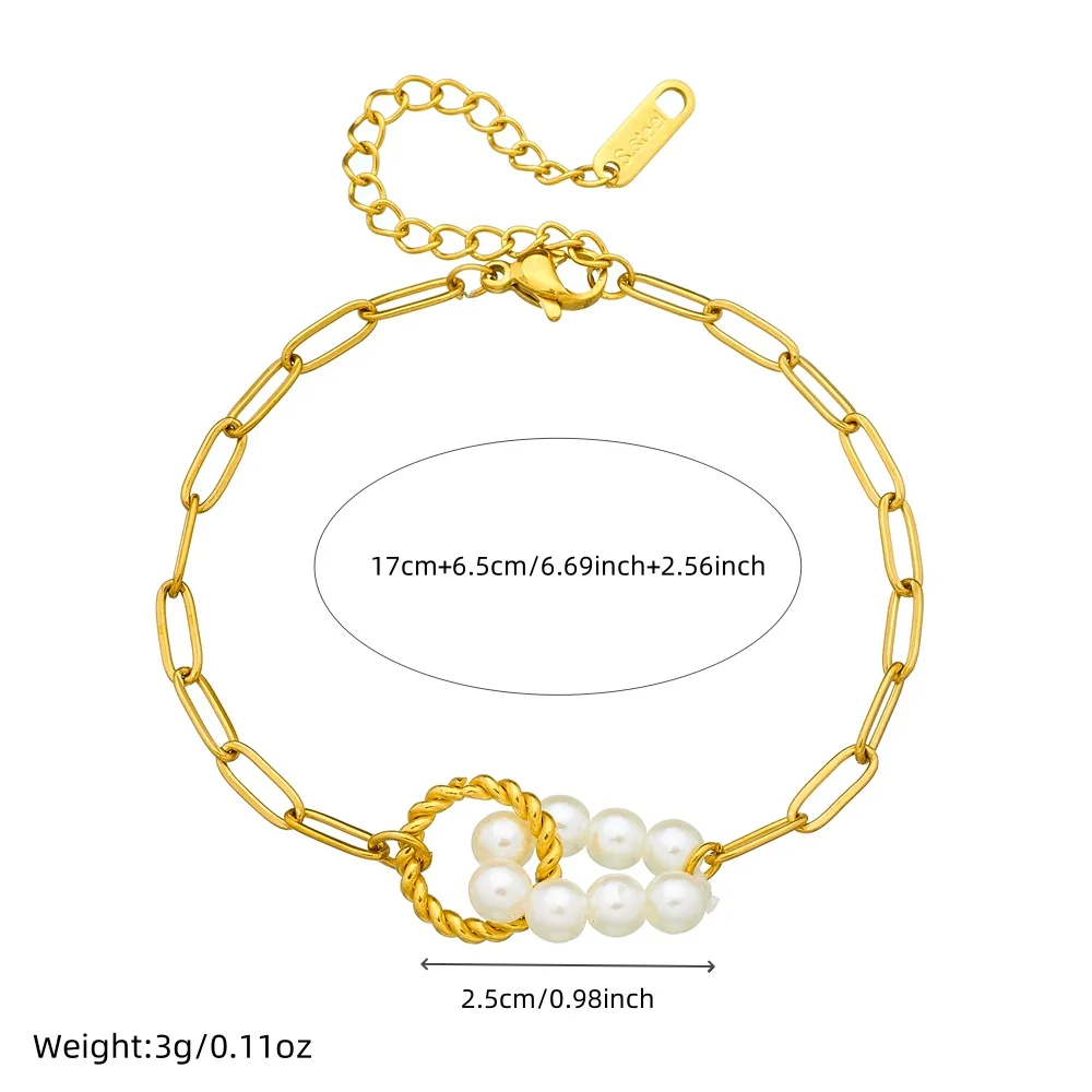 LAMENGLY 316L Stainless Steel Elegant White Pearl Surround Circle Flower  Bracelet Women Temperament Wrist Chain Party Gift