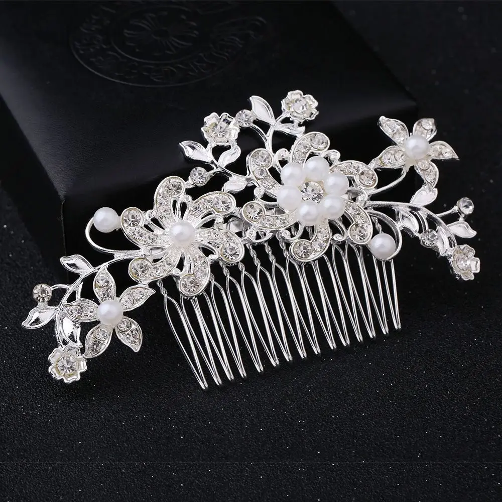 Elegant Headdress Hair Accessories Hair Ornaments Flower Women Hairclip Fashion Jewelry Pearl Hair Comb Diamond Hairpin
