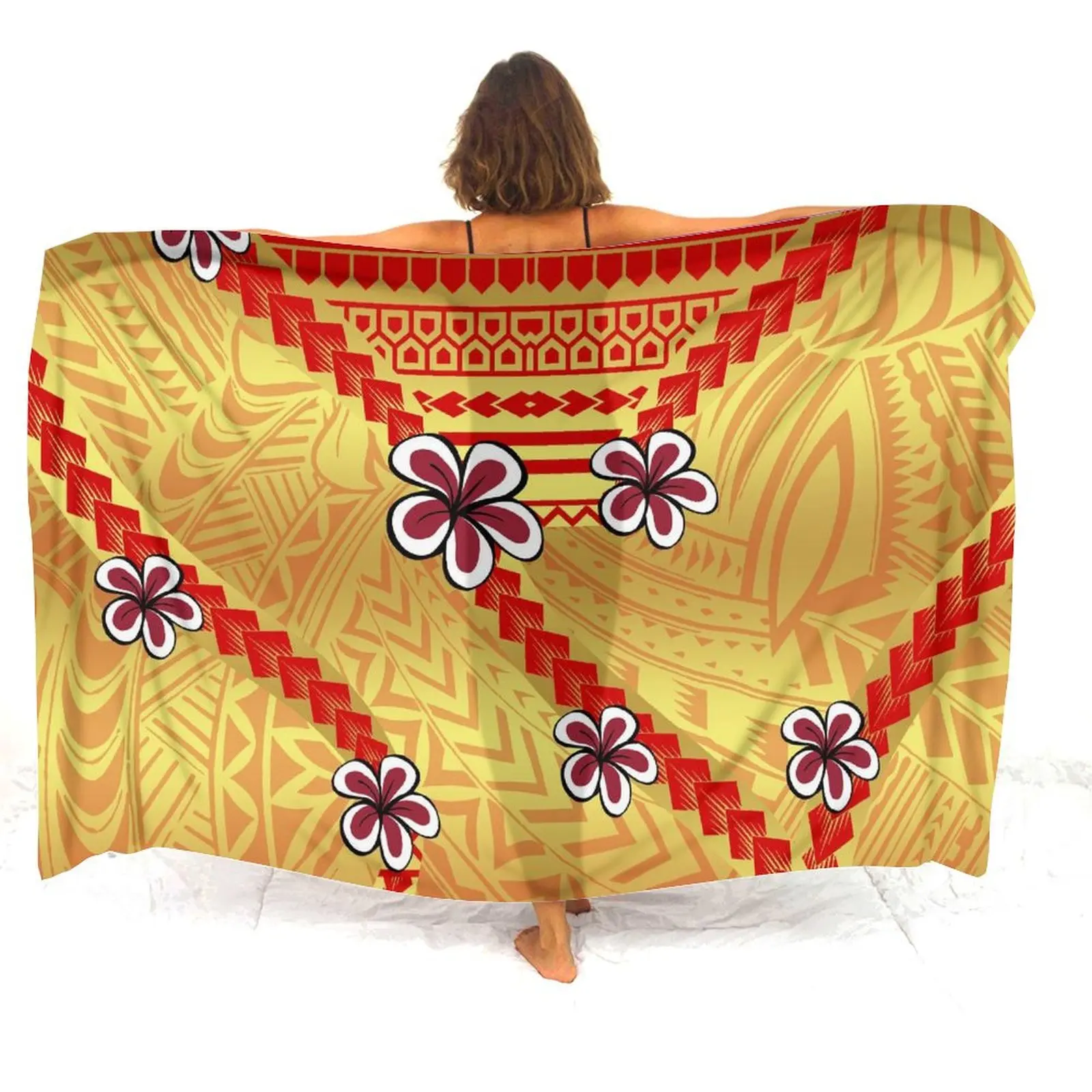 Saia de praia havaiana feminina, macia e requintada, polinésia, feita sob medida, estampa artística, biquíni coberto, xale