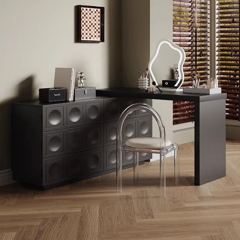 Solid Wood Dressing Table Set, Modern Vanity with Irregular LED Mirror & Multi‑Drawer Dresser for Bedroom Makeup Storage