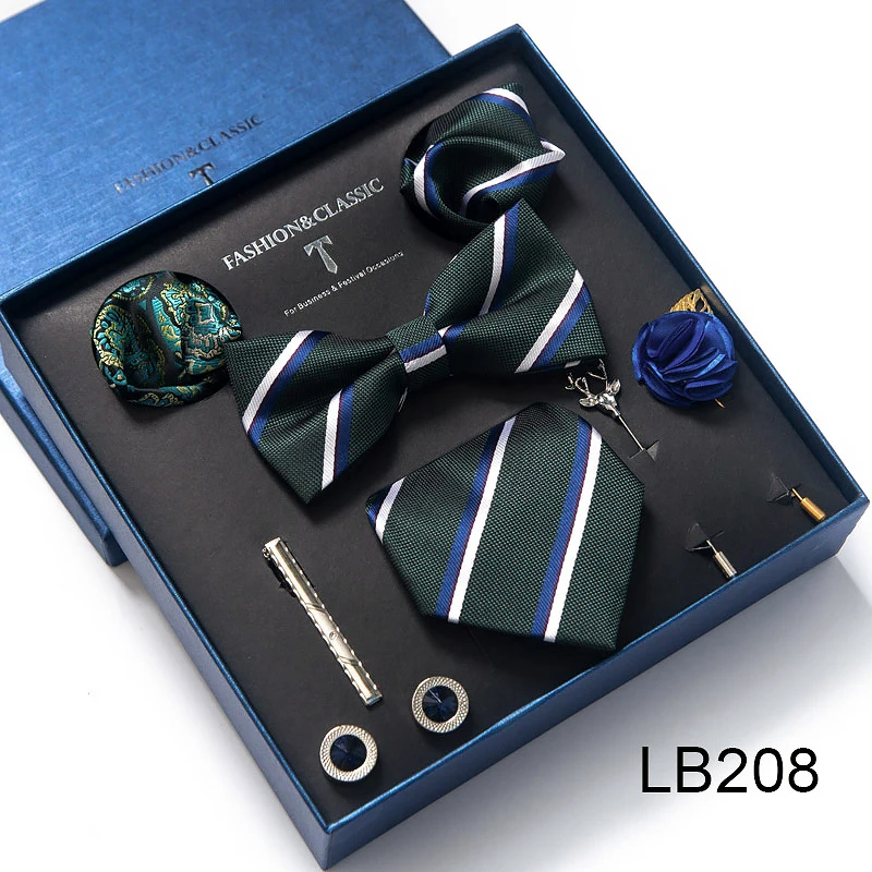 Hochwertiges Krawatten-Set, luxuriöse Geschenkbox, Seidenkrawatten-Set, 8 cm, festliches Geschenk, Krawatte, Einstecktücher, blaues Weihnachtsgeschenk – Detail 9