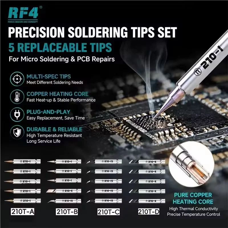 RF4 210T-A/B/C/D Replaceable Soldering Iron Tip For CPU BGA Flex Jump Wire Rework Compatible 210 Series Station