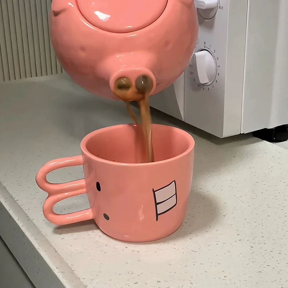 Large Ceramic Pig Teapot with Cup - Unique Gift Idea