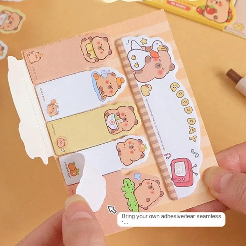 Letter Capybara Index Tabs Self Adhesive Multifunction Memo Pad 90 Sheets To Do List Cartoon Sticky Notes Refill Filler Paper