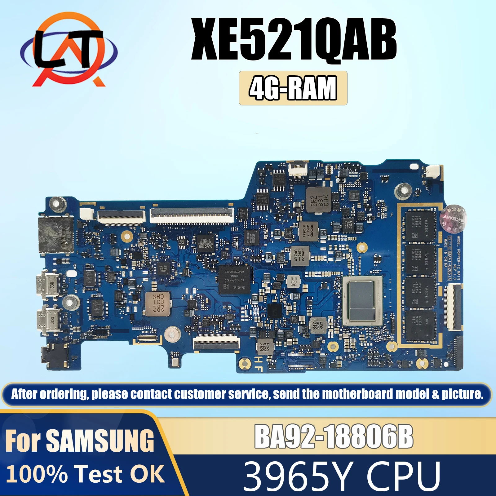 For Samsung XE521QAB Laptop Motherboard with 3965Y CPU and 4GB RAM BA92-18806B BA41-02651A Mainboard