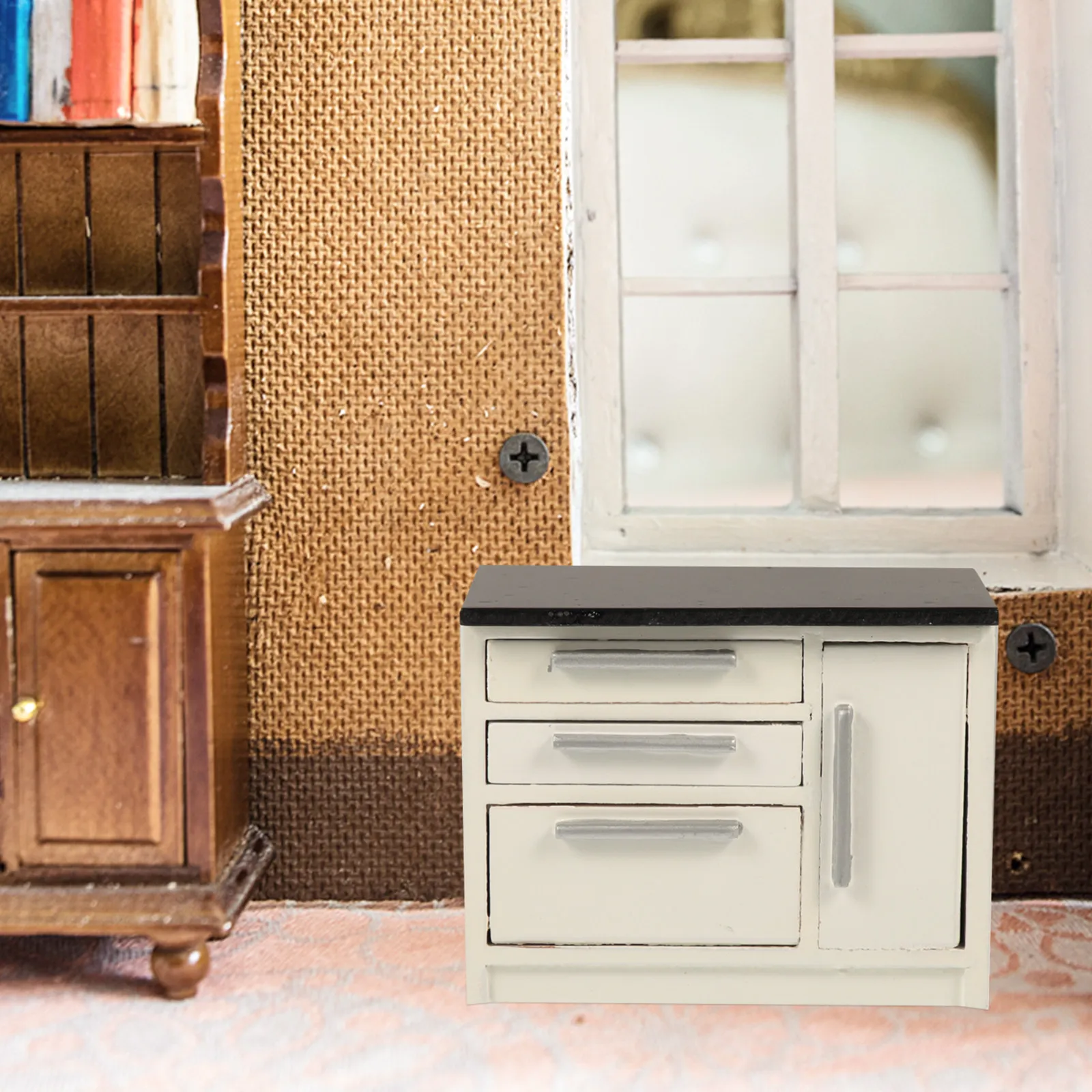 

Furniture for Tiny Houses Models Mini Dollhouse Storage Cabinet Minature Kitchen Stuff Toy