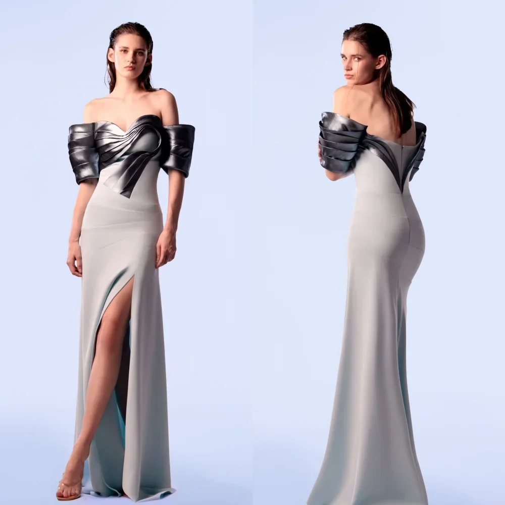 Jersey Ruched Homecoming A-line Off-the-shoulder Bespoke Occasion Gown Long Dresses