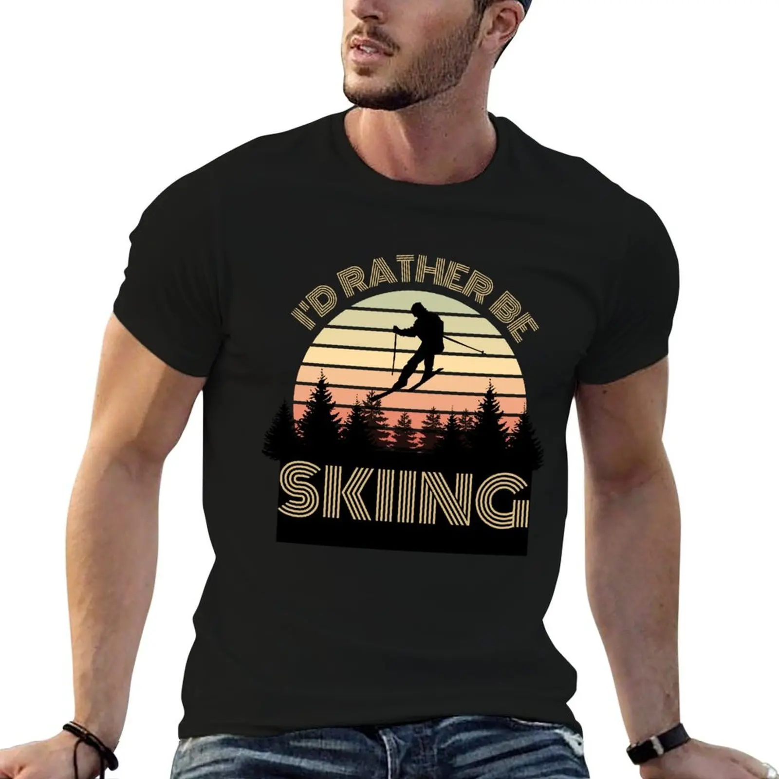 I'd Rather Be Skiing, Vintage Sunset T-Shirt men t shirt cotton 100% man t shirt cotton T-Shirt