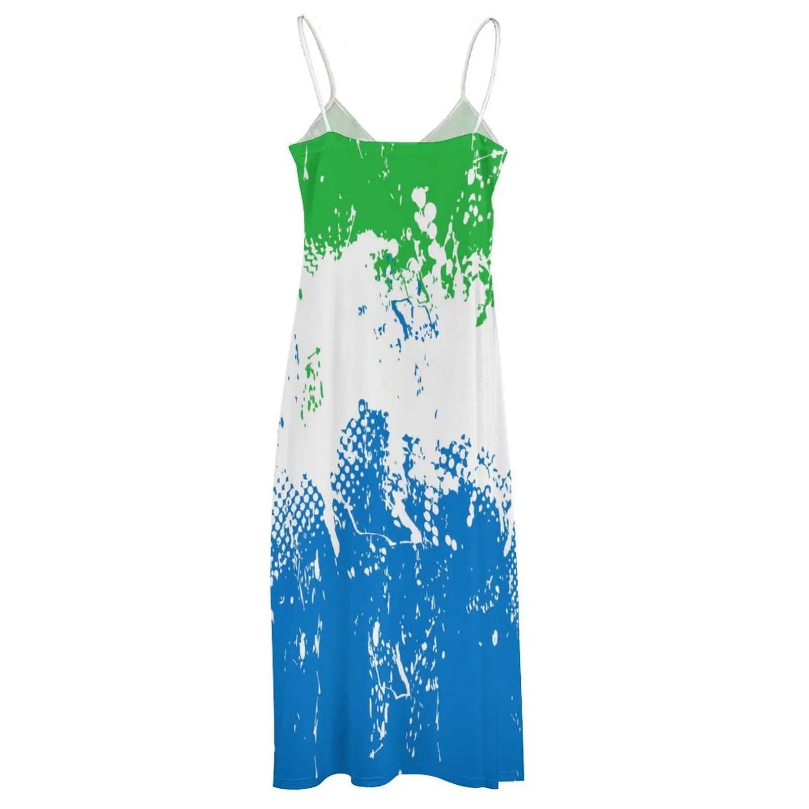 Lange Jurken Jurk Sierra Leone Vlag Print Nieuwe Casual Mouwloze Dames V-Hals Bedrukte Jurk Swing Retro Jurken