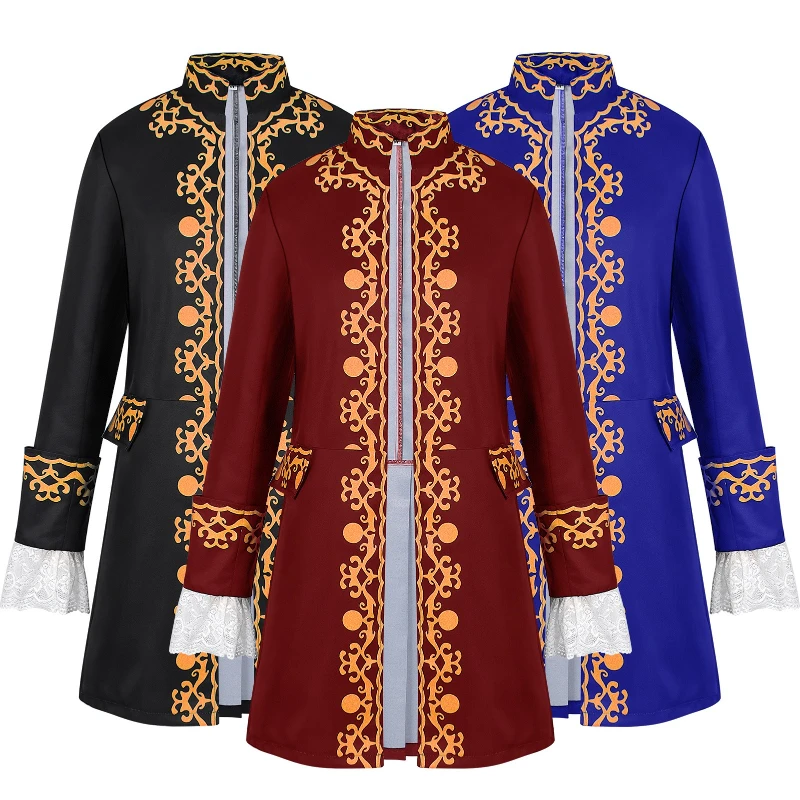 2025 New Medieval Stand-Up Collar Tuxedo for Men,Halloween Vintage Elegant COS Performance Costume Embroidered Men's Jacket Coat