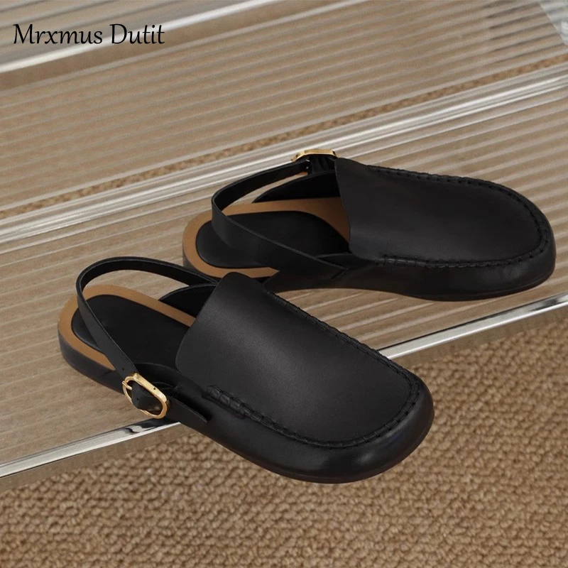 MrxmusDutit 2023 Summer New Fashion Women New Genuine Leather Weave Flat Slippers Sandals Versatile Casual Burkane Shoe Female