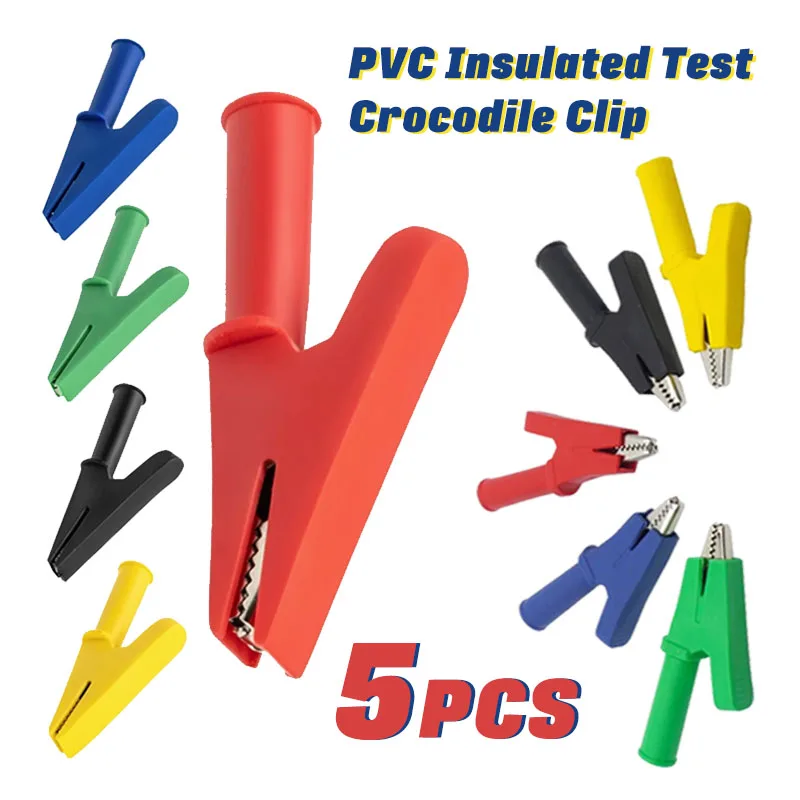5pcs 30A Insulated Crocodile Car Battery Test Lead Clips Alligator Clips PVC 4mm Banana Plug Probe for Multimeter Pen