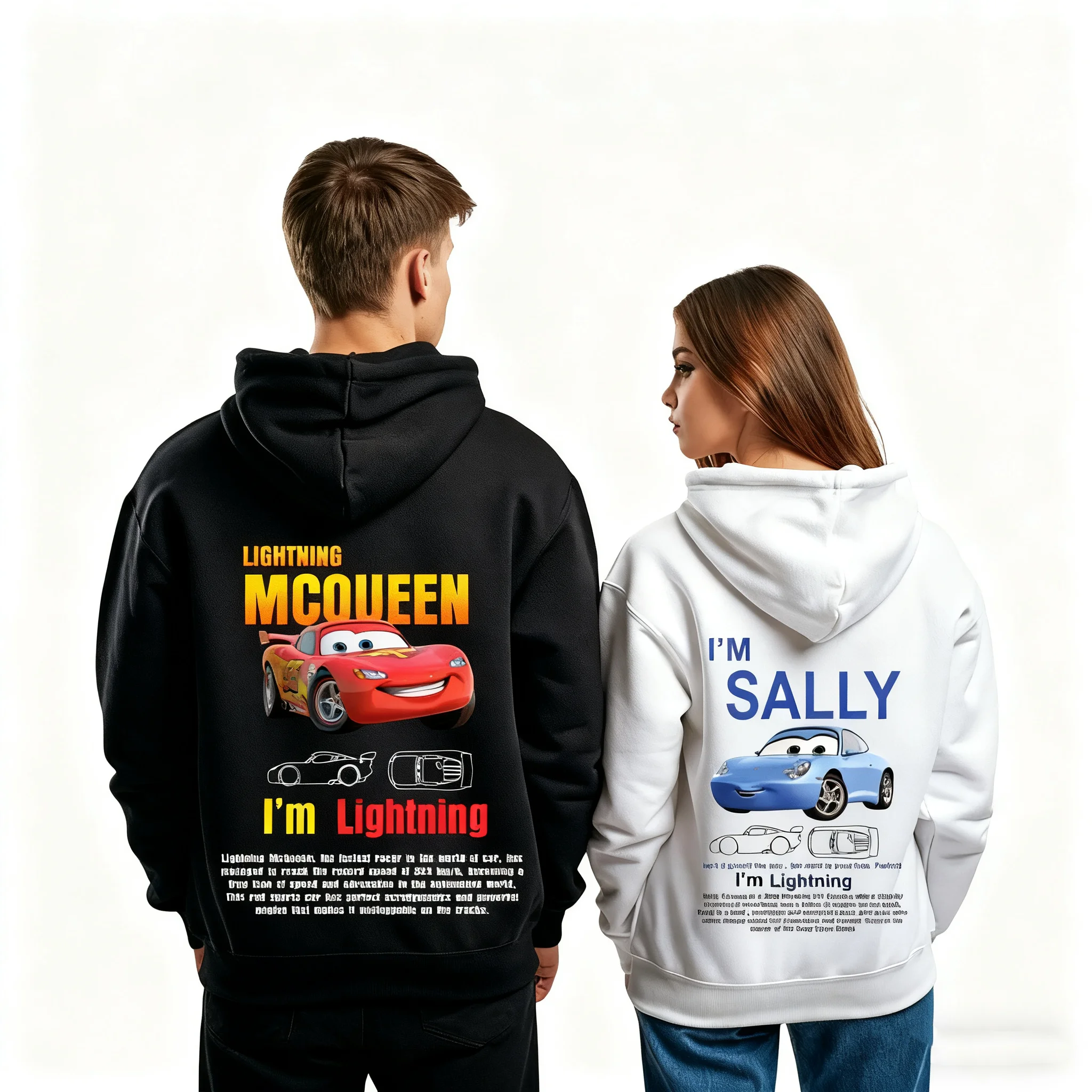 2025 New Disney Cars Lightning McQueen & Sally Embroidery Couple Hoodie Soft  Oversized Fit Exquisite Pattern For Girls and Boys