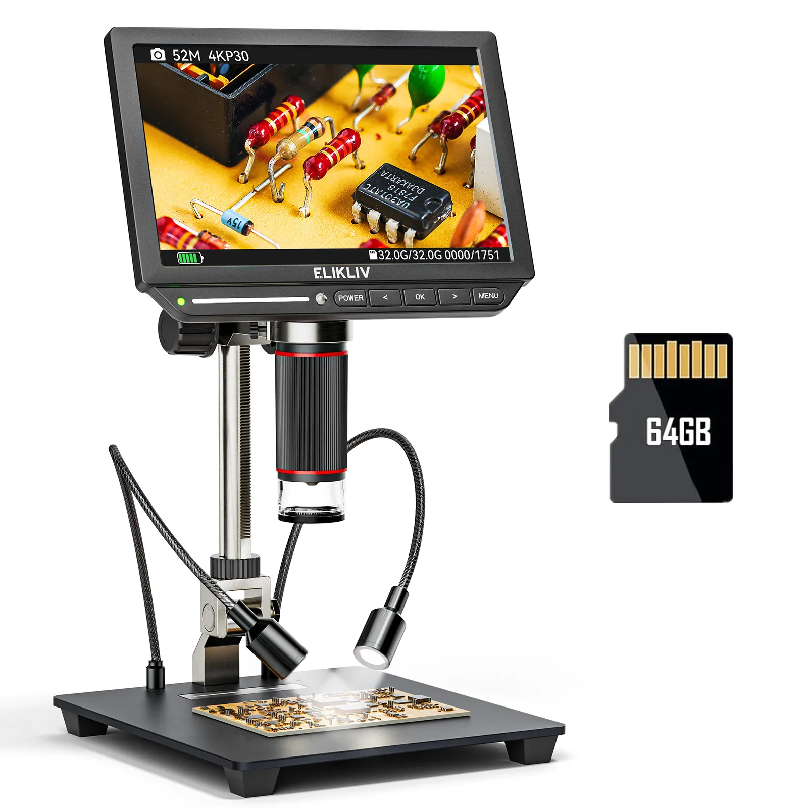 Elikliv Microscópio Digital para Adultos Solda de Moedas 4k 2000x52mp Em4k