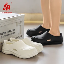 STRONGSHEN Men Chef Shoes Women Non-slip Waterproof Oil-proof Graffiti Kitchen Shoes Work Shoes Chef Master Restaurant Sandals