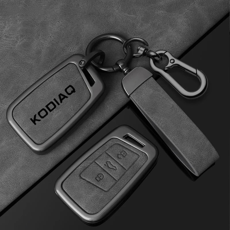 Leder Auto Schlüssel Fall Abdeckung Shell Halter für Skoda Kodiaq Fernbedienung Schlüssel Abdeckung Metall Gehäuse Keyless Protector Zubehör – Detail 4