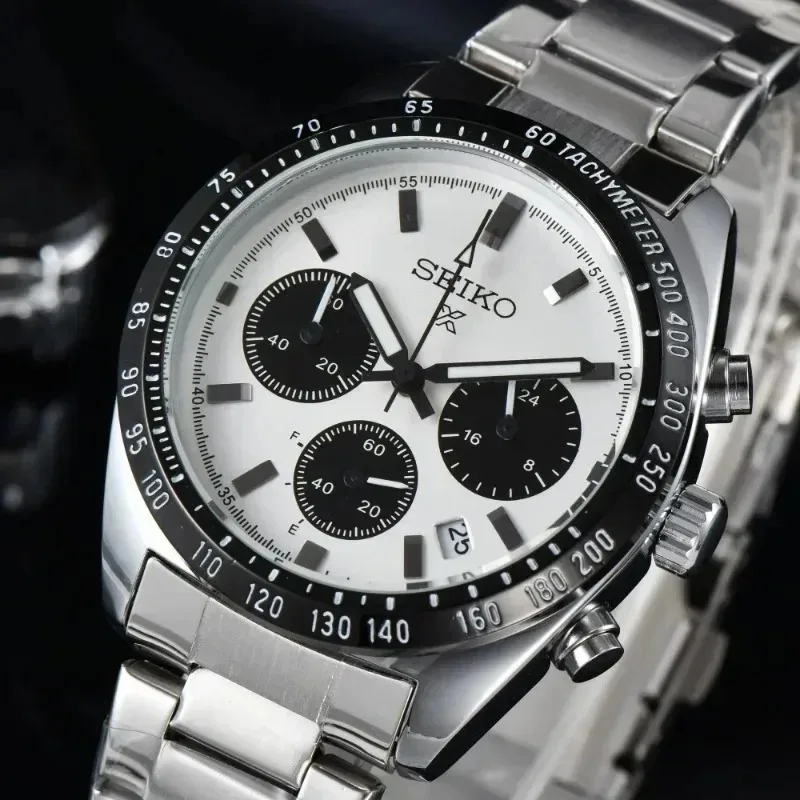 New SEIKO Original Watch SSC813P1 Panda  Three Eyed Automatic Watches Plate Chronograph Complete Calendar  Quartz Men Wristwatch