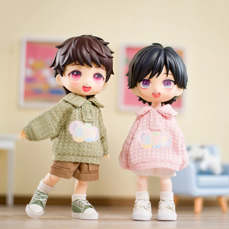 OB11 Doll Clothes Boy Girl's Waffle Sweater With Collar Long-Sleeve Casual Clothing For Obitsu11 Molly GSC YMY Body 1/12BJD Doll