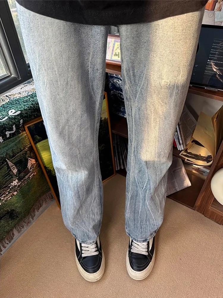 

Cleanfit Men's Slim Fit Straight Leg Jeans Waed Lightning Pattern American High Street Sle Casual Denim Pants