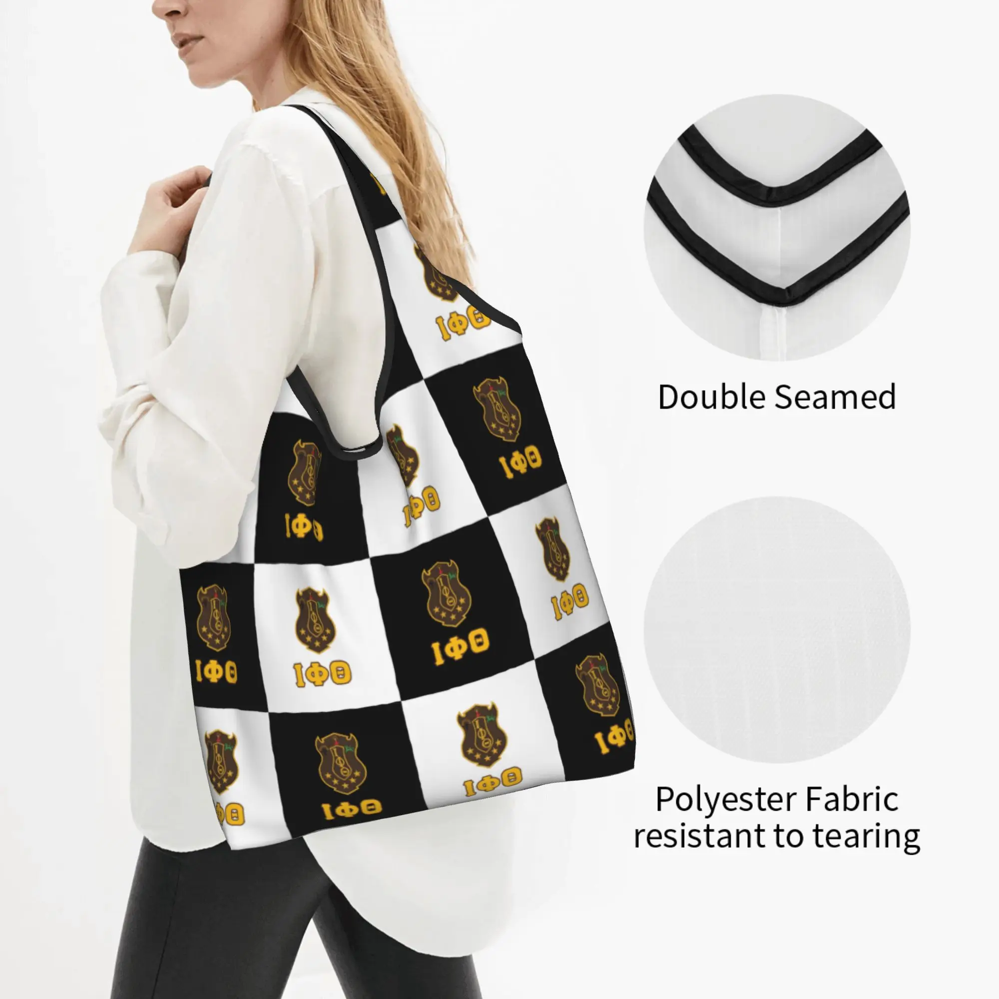 Funny Printed IPT Checkered Plaid African American Fraternity  Tote Shopping Bag  Shoulder Shopper Iota Phi Theta 1963  Handbag