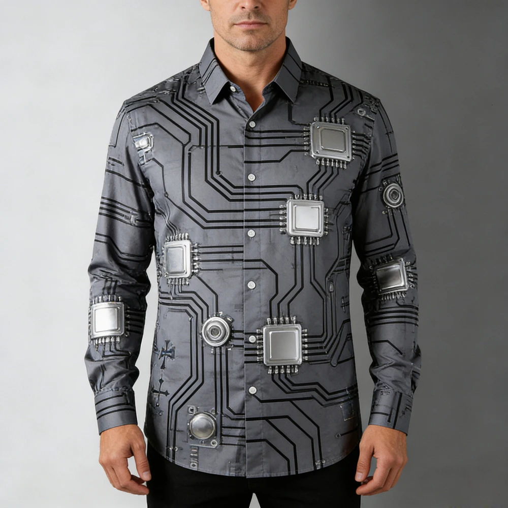 الرجال السماء المرصعة بالنجوم المستقبل العلوم والتعليم الأداء 3D قميص مطبوع هاواي الاستوائية طويلة الأكمام التلبيب الملابس في الهواء الطلق