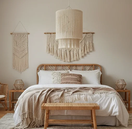 #￥Pure White Bohemian Vertical Pattern Manual Woven Macrame Tassel Top Hanging Wall Decor for Wedding and Birthday