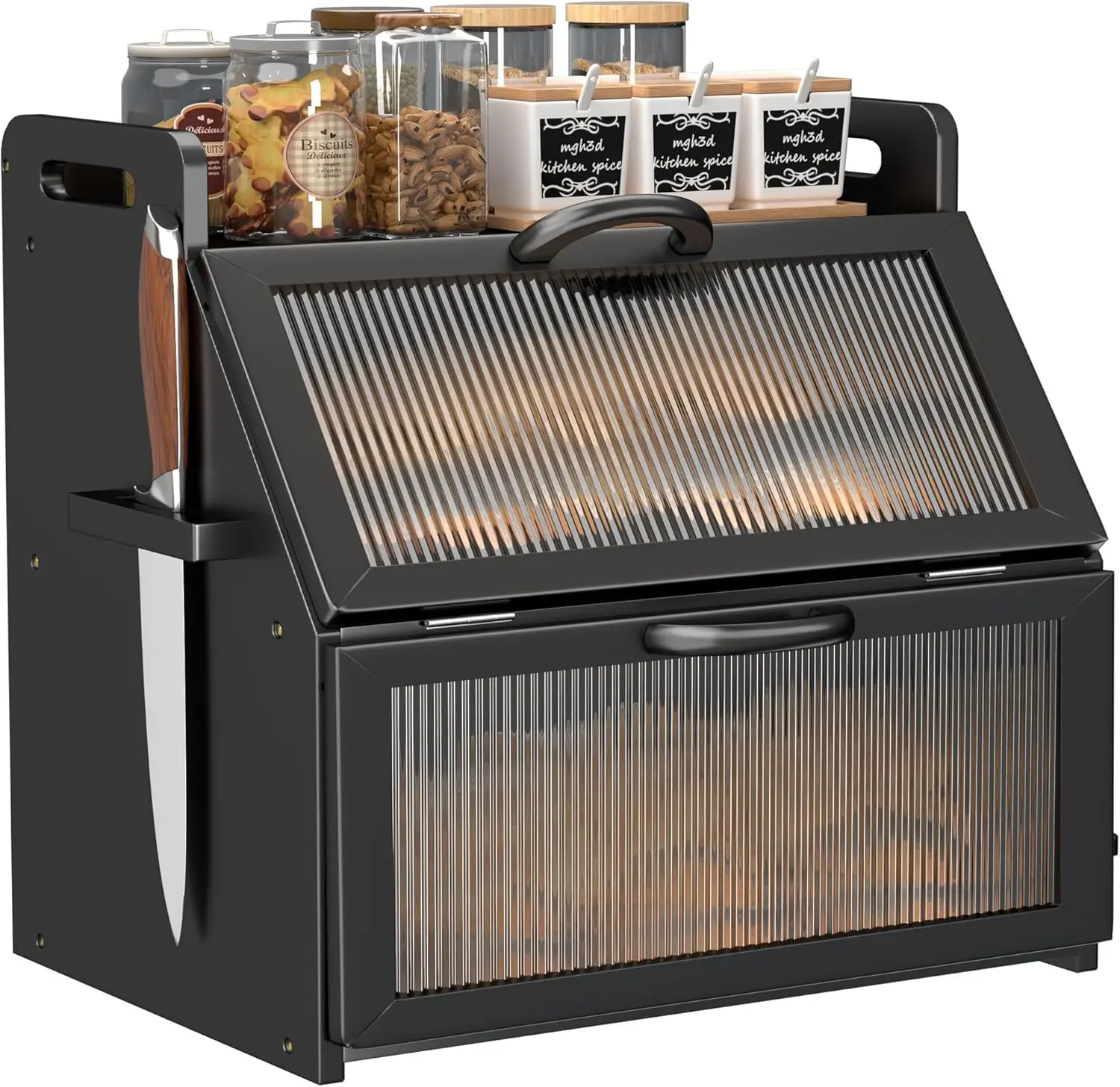 

Большая деревянная двухъярусная хлебница с акриловым окном, черный органайзер в стиле фермерского дома