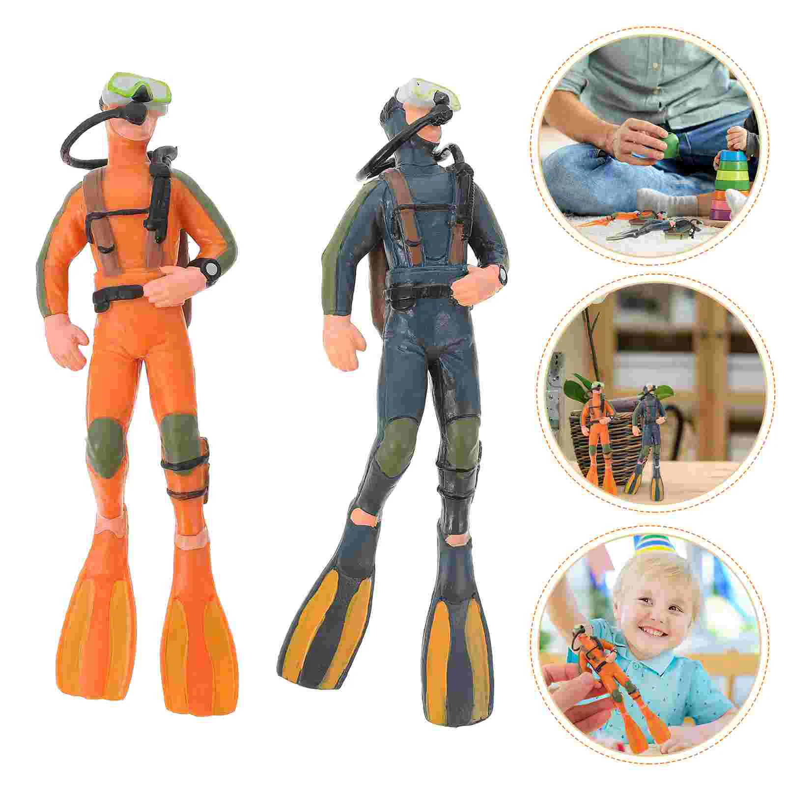 

2Pcs Desktop Diver Ornaments Diver Figures Imitated Underwater Explorer Dolls Simulated Diver Figurine