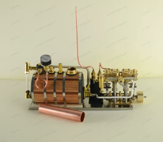 Two-Cylinder Reciprocating Steam Engine Power Group, Retro Model,And Single Vertical Horizontal Boiler