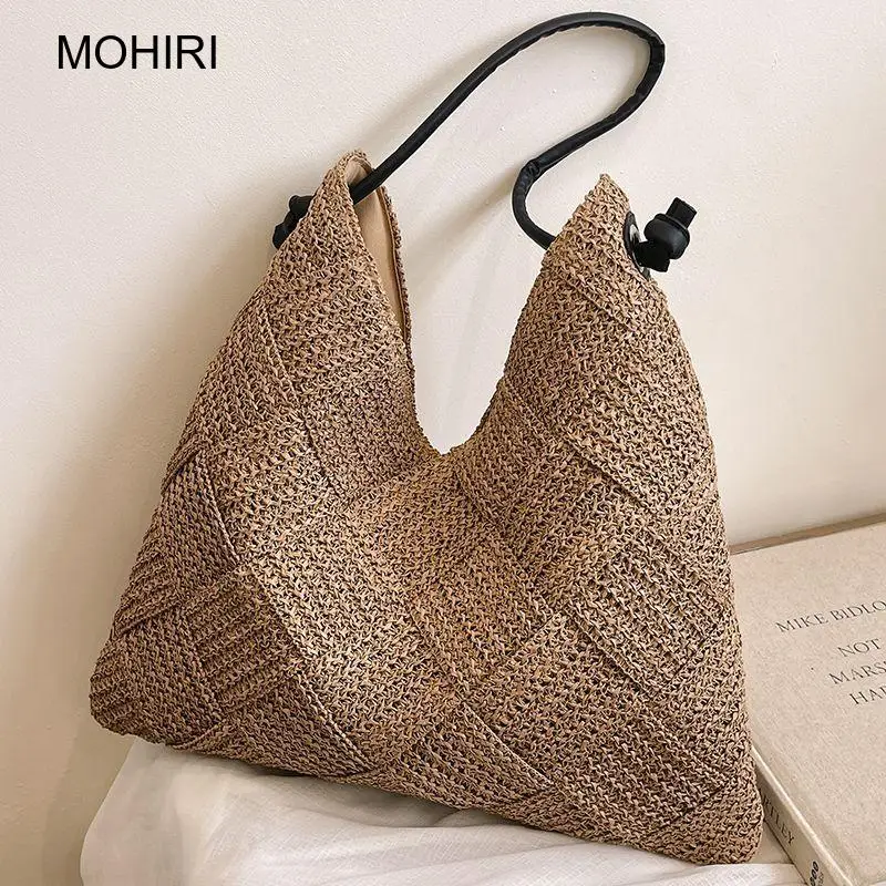 2026 Women Straw Woven Triangle Tote Bag Breathable Shoulder Bag for Seaside Vacation Beach