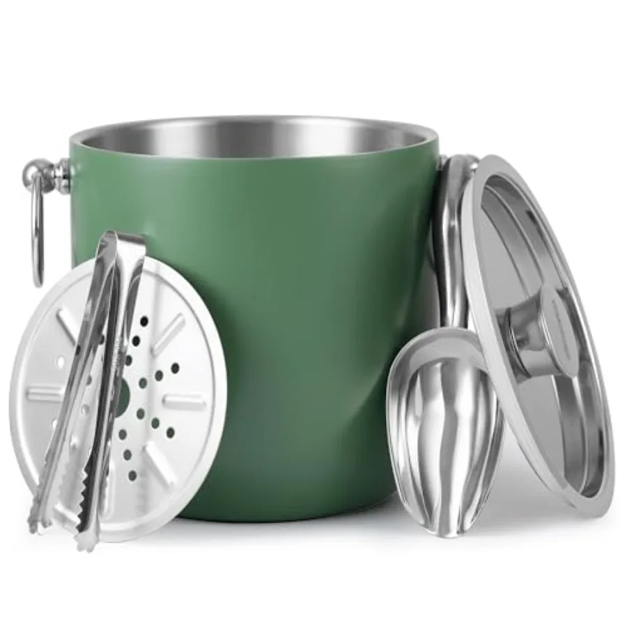 

Термоизолированное ведро для льда 3 л, двухслойное, из нержавеющей стали, с щипцами, крышкой, совком и ситом, для вечеринок и коктейлей