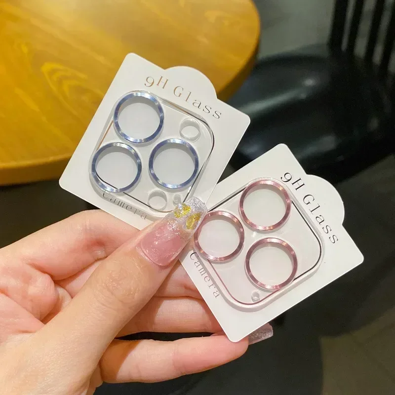 ฟิล์มกันรอยเลนส์กล้องสำหรับ iPhone 16 15 14 Pro Max Plus 12 13 Mini 17 วงแหวนโลหะ กระจกนิรภัย ป้องกันเต็มจอ