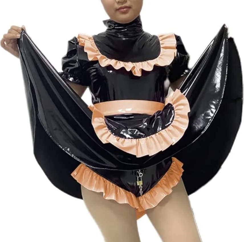 

Sexy sissy black dress PVC cute Lolita maid costume Japanese anime cosplay cross dressing uniform apron adult customization