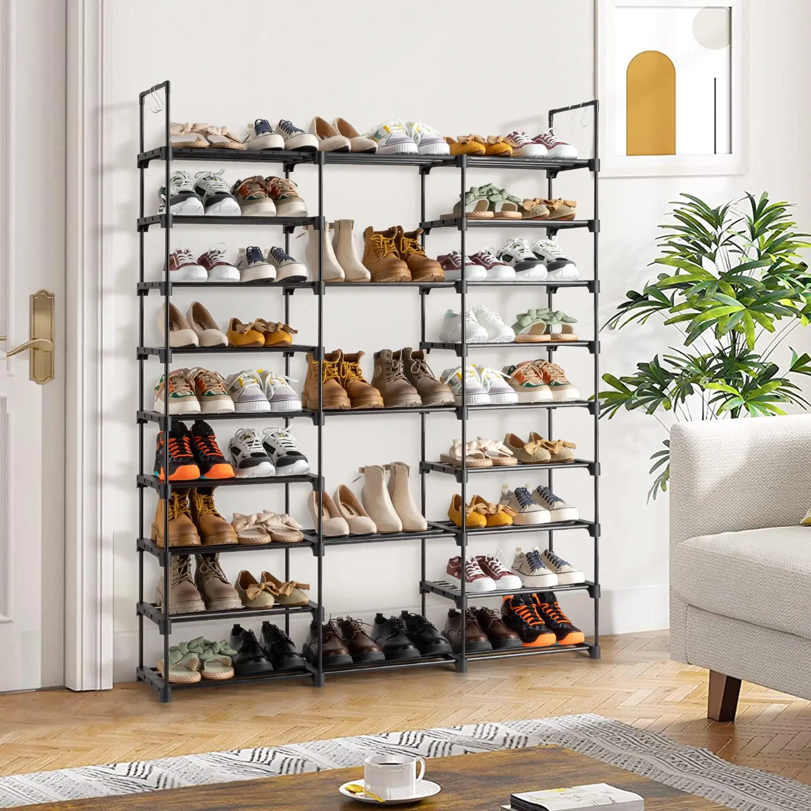 

9-Tier Stackable Shoe Rack Organizer - Holds 50-55 Pairs, Ideal for entryway Storage Solution