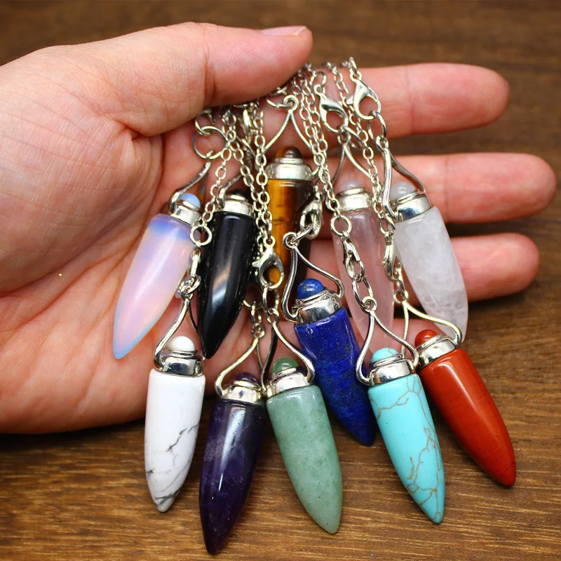 Polly Natural Stone Pendulum for Dowsing Women Man Pendant Reiki Amethysts Crystal Pendulums Divination Pendule Jewelry