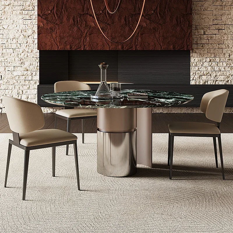 Jeaek Italian minimalist natural luxury stone dining  marble dining  premium round  dining  high-end