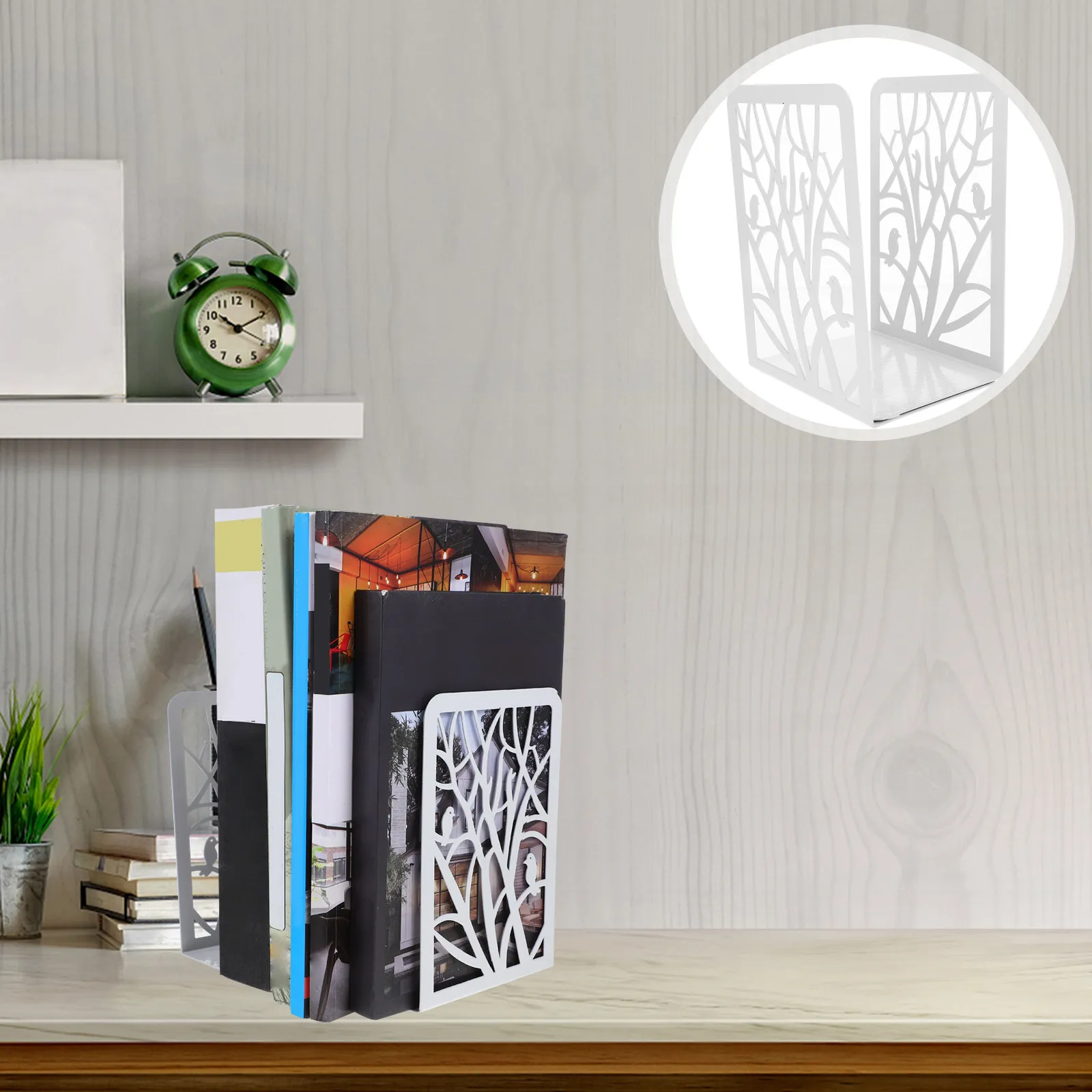 2Pcs Strong Metal Bookends for Shelves Heavy Duty Book Ends Decorative Book Holders for Home Office Classroom Library Bookshelf