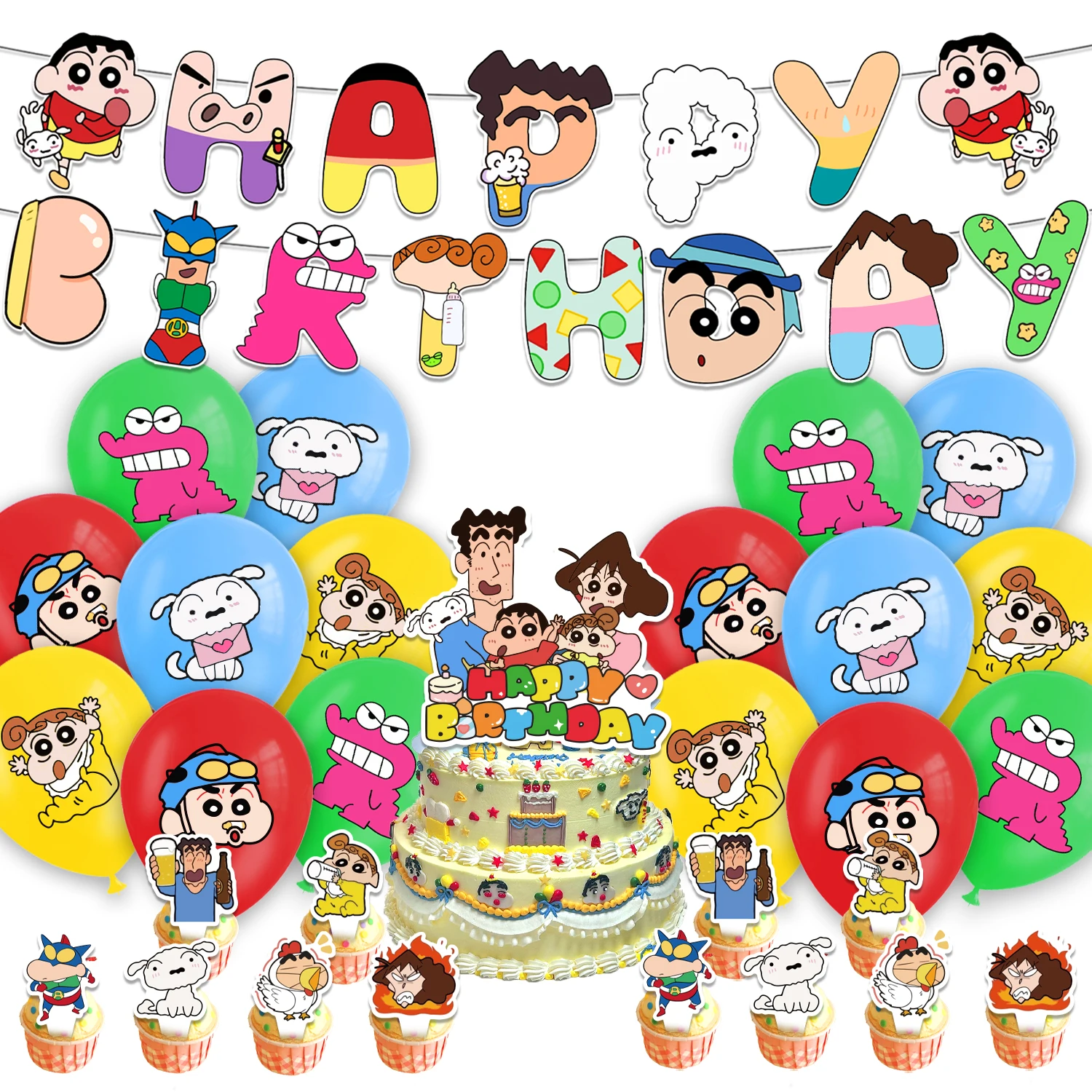 

Cartoon cute Theme C-Crayon-Shinchan Birthday Party Supply Decoration Disposable Balloon Banner Cake Topper Kids Baby Shower