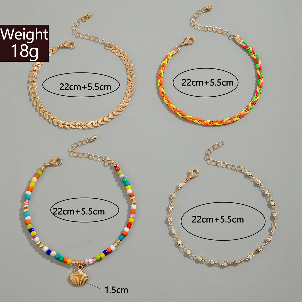 Tocona  Bohemia Shell Peart Stone Anklet Sets for Women Sand String of Beads Beach Measle Anklets  Jewelry Party 4pcs/set 21255