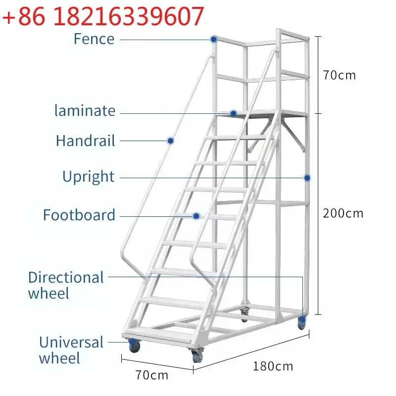 TAO High Capacity 500KG Safety Platform Ladder Cart With Secure Handrails For Warehouse Storage Cargo Equipment Rolling Step