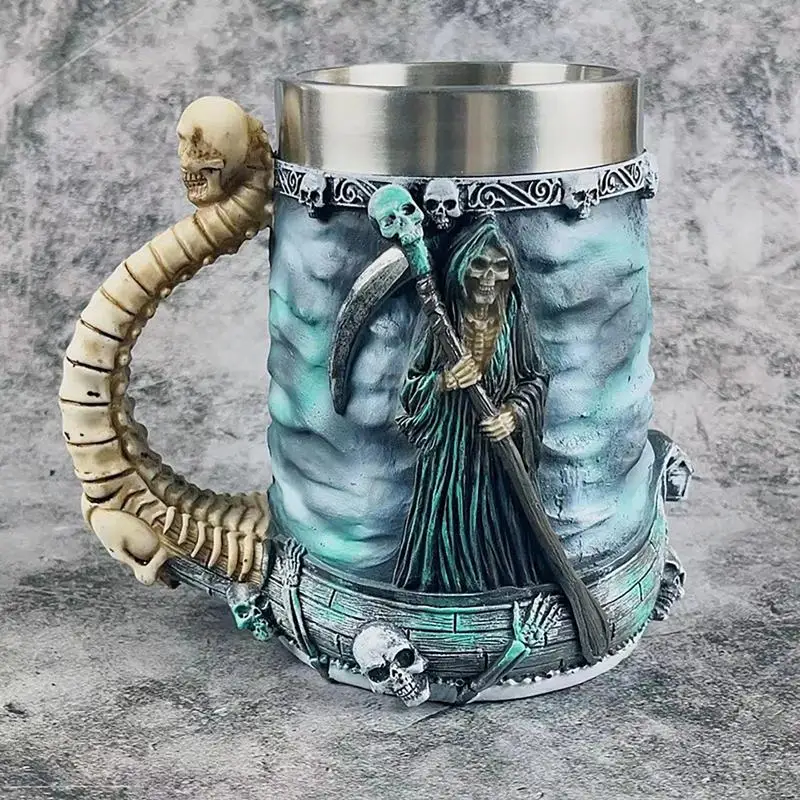 

Coffee Mug Grim Reaper Mugs 550ml Dead Skull Drinking Tea Cup Stainless Steel Liner Beer Mug Decoration Party Favors For home