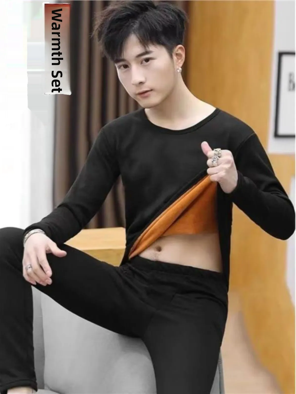 

Men's Thermal Underwear Set Thin Constant Temperature High Elastic Base irt Long Sle Cotton Clothes for Autumn And Winter