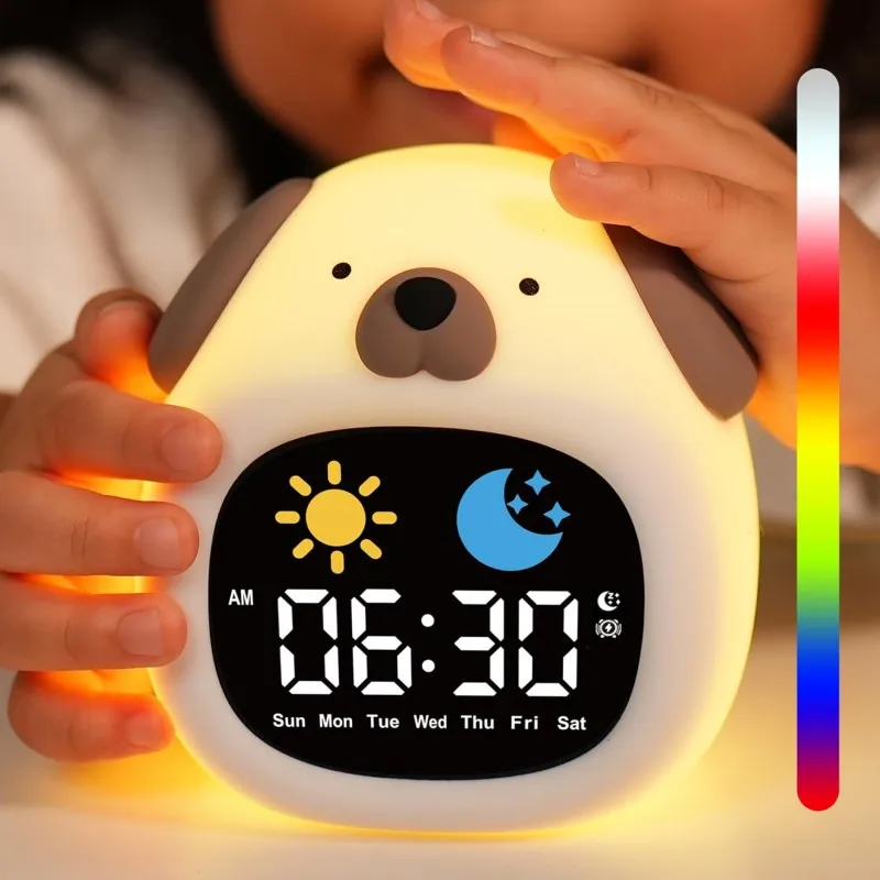 Alarm Clock for Kids Puppy-Shape Toddler Sleep Training Clock Cute Touch Night Light for Children Bedroom